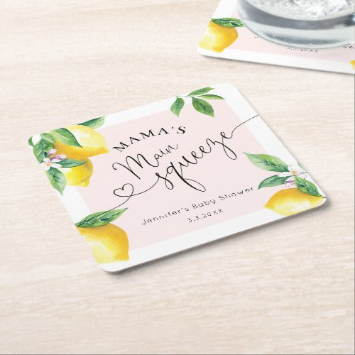 Pink lemon mamas main squeeze baby shower napkins square paper coaster