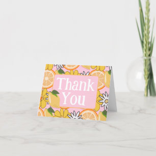 Pink Lemon Orange Floral Letterpress Thank You Card