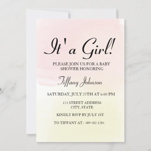 Pink Lemon Pastel Ombre its A Girl Baby Shower Invitation