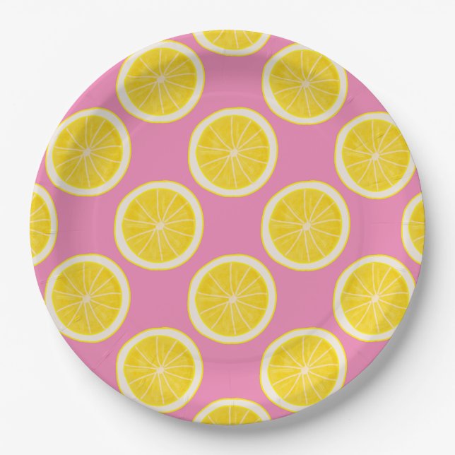Pink Lemon Print Throw Pillow Paper Plates (Front)