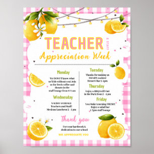 Pink lemon Teacher Appreciation Week Itinerary Poster