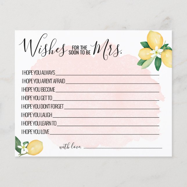 Pink Lemon Wishes for the Soon to be Mrs Game Card Flyer (Front)