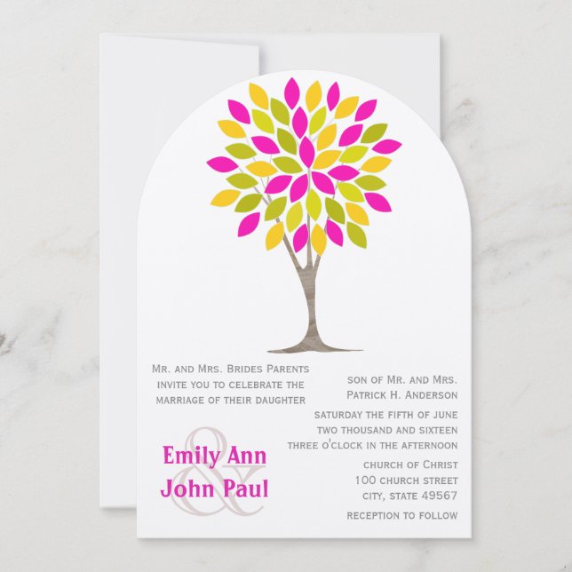 Pink Lemon Yellow Green Chrysanthemum Forest Invitation (Front)