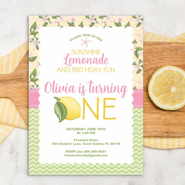 Pink Lemonade 1st Birthday Invitation (Creator Uploaded)