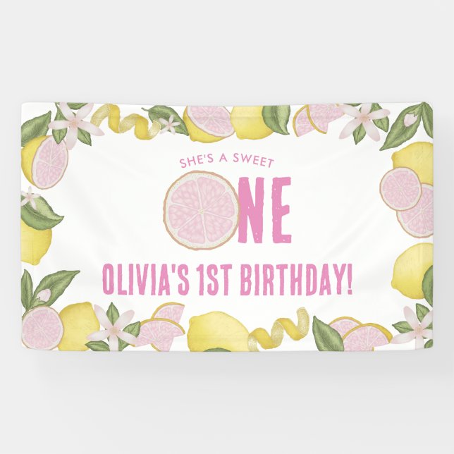 Pink Lemonade 1st Birthday Party Banner (Horizontal)