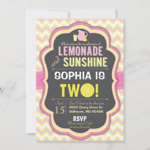 Pink Lemonade 2nd Birthday Chevron Invitation