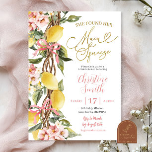 Pink Lemonade and Bow Main Squeeze Bridal Shower Invitation