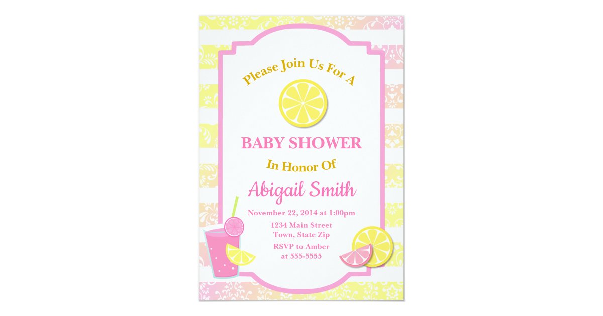 Pink Lemonade Baby Shower Invitation Lemon Girl Zazzle Com