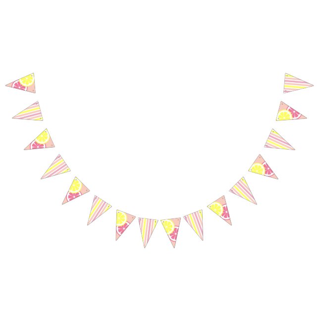 Pink Lemonade Birthday Citrus Slice Striped Summer Bunting Flags (All)