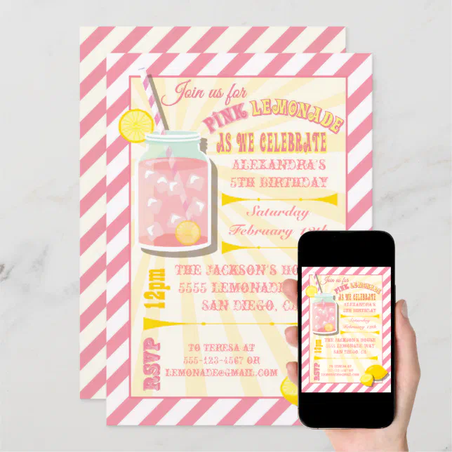 Pink Lemonade Birthday Party Invitations Zazzle 