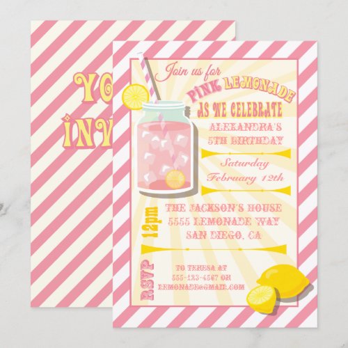 Pink Lemonade Birthday Party Invitations