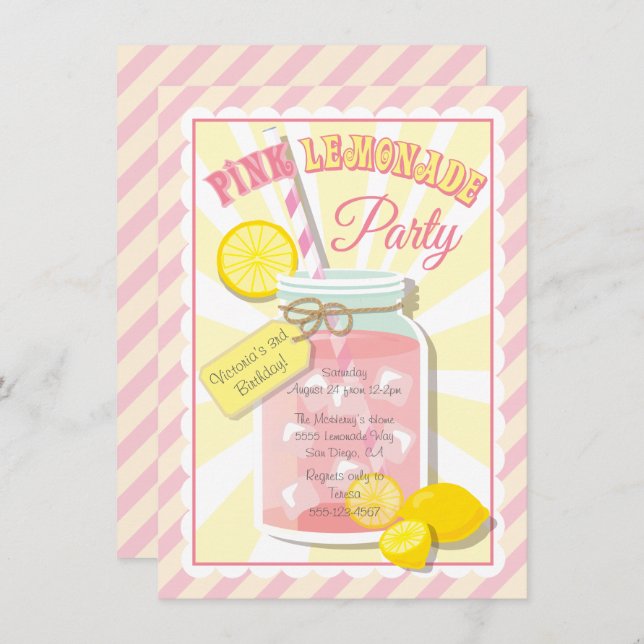 Pink Lemonade Birthday Party Invitations (Front/Back)