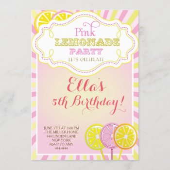 Pink Lemonade Birthday Party Invitations by ThreeFoursDesign at Zazzle