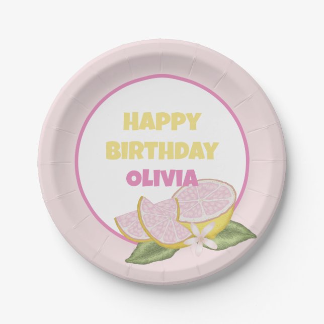 Pink Lemonade Birthday Party Paper Plates (Front)