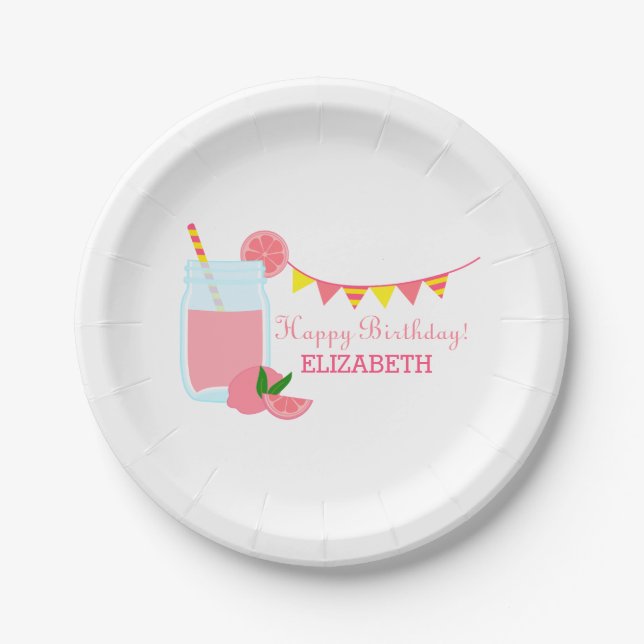 Pink Lemonade Birthday Party Paper Plates (Front)