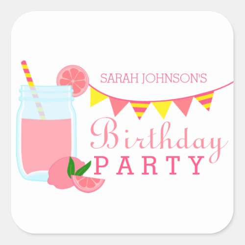 Pink Lemonade Birthday Party Square Sticker
