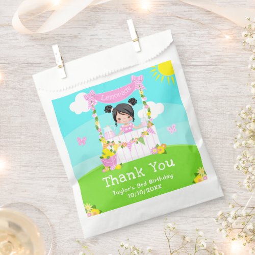 Pink Lemonade Black Hair Girl Birthday Thank You Favor Bag