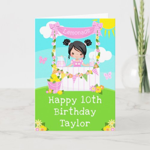 Pink Lemonade Black Hair Girl Happy Birthday  Card