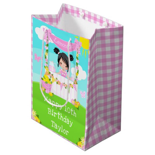 Pink Lemonade Black Hair Girl Happy Birthday Medium Gift Bag
