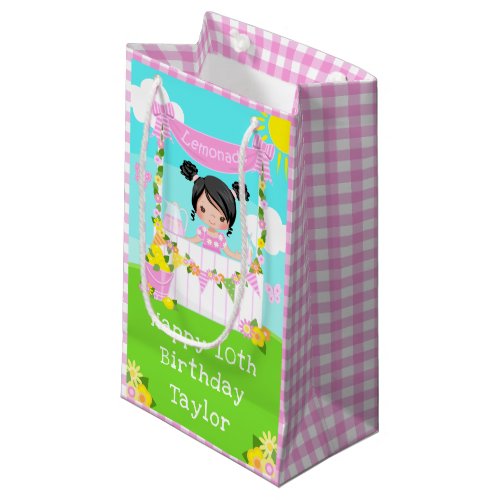 Pink Lemonade Black Hair Girl Happy Birthday Small Gift Bag