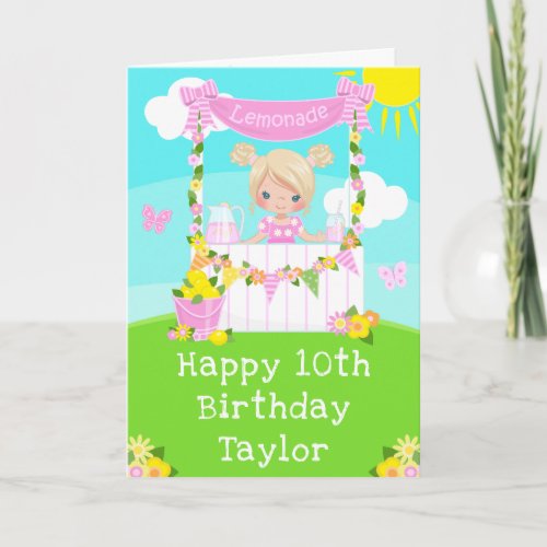 Pink Lemonade Blonde Hair Girl Happy Birthday  Card