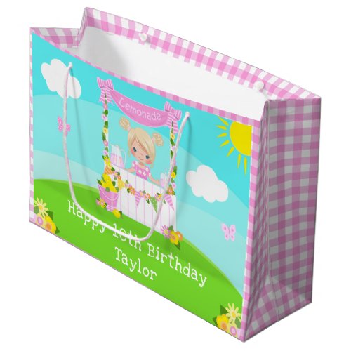 Pink Lemonade Blonde Hair Girl Happy Birthday Large Gift Bag