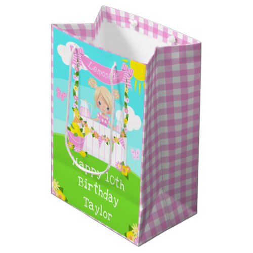 Pink Lemonade Blonde Hair Girl Happy Birthday Medium Gift Bag