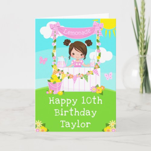 Pink Lemonade Brown Hair Girl Happy Birthday  Card
