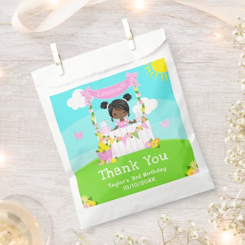 Pink Lemonade Dark Skin Girl Birthday Thank You Favor Bag