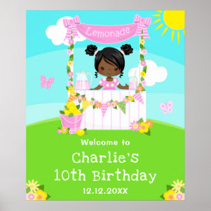 Pink Lemonade Dark Skin Girl Birthday Welcome Poster