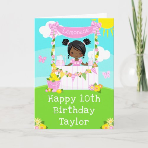 Pink Lemonade Dark Skin Girl Happy Birthday  Card