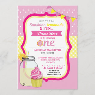 Pink Lemonade First 1st One Birthday Party Invite