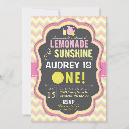 Pink Lemonade First Birthday Chevron Invitation