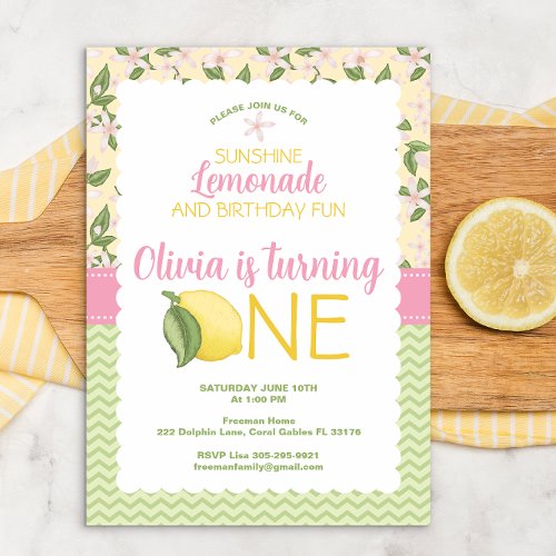 Pink Lemonade First Birthday Sunshine Invitation