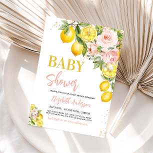 Pink Lemonade Floral Citrus Baby Shower Invite