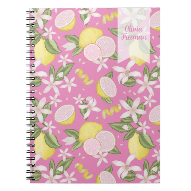 Pink Lemonade Floral Personalized Notebook (Front)