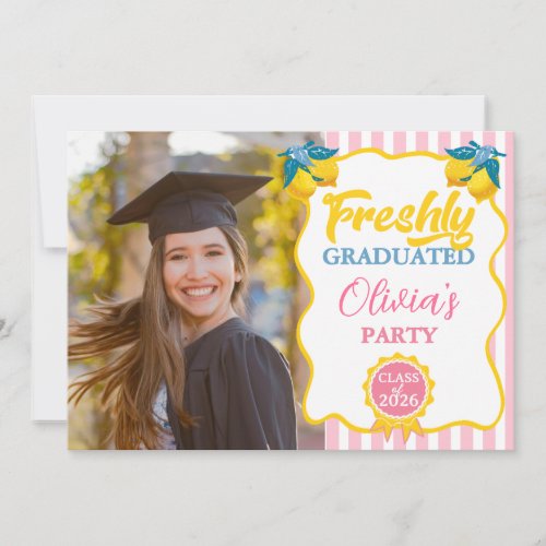 Pink Lemonade Freshly Graduated Photo &amp; QR Code Invitation