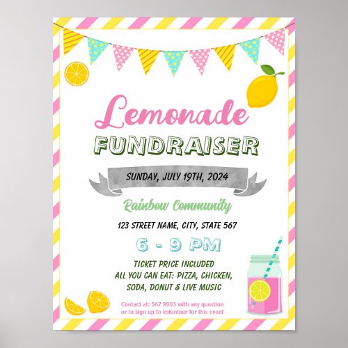 Pink lemonade fundraiser event template poster