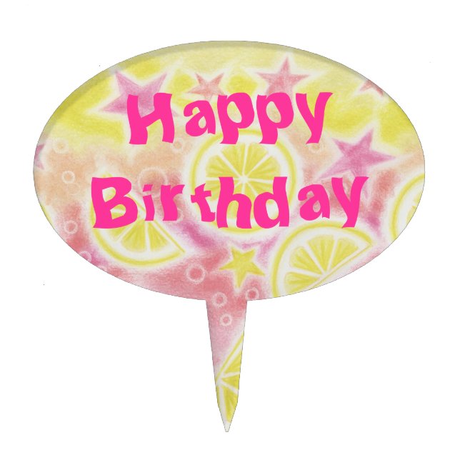Pink Lemonade 'Happy Birthday' cake pick (Front)