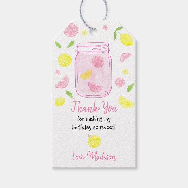 Pink Lemonade Lemon Birthday Gift Tags (Front)
