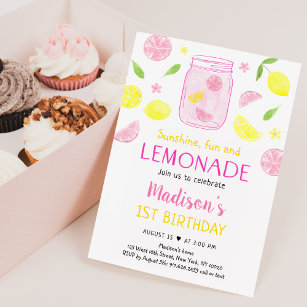 Pink Lemonade Lemon Birthday Invitation