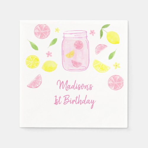 Pink Lemonade Lemon Birthday Napkins