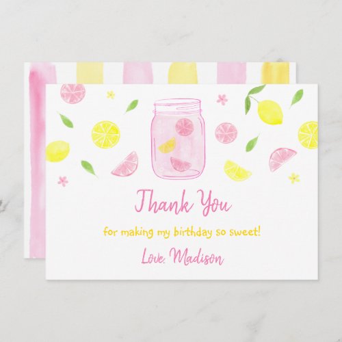 Pink Lemonade Lemon Birthday Thank You Card