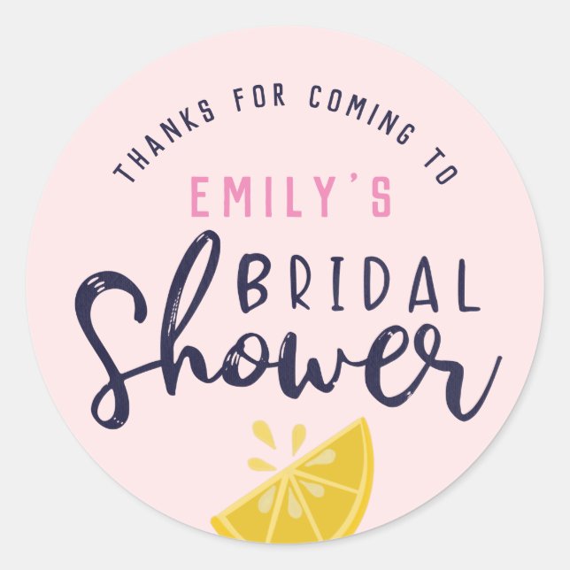 Pink Lemonade Lemon Bridal Shower Classic Round Sticker (Front)