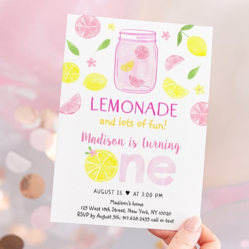 Pink Lemonade Lemon First Birthday Invitation