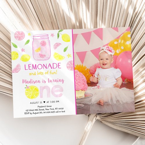 Pink Lemonade Lemon First Birthday Invitation