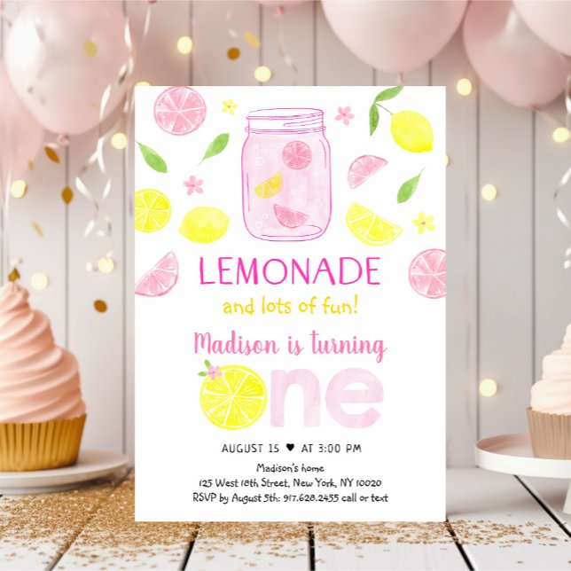 Pink Lemonade Lemon First Birthday Invitation (Creator Uploaded)