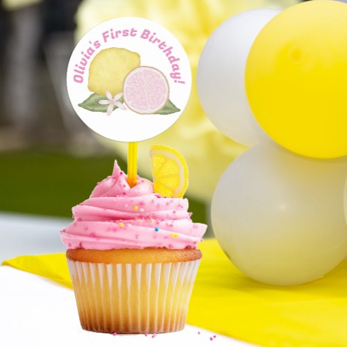 Pink Lemonade Lemon Theme Birthday Party  Classic Round Sticker