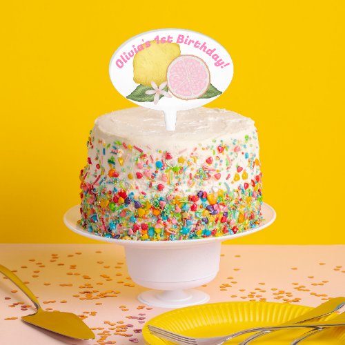 Pink Lemonade Lemon Themed Birthday Party  Cake Topper