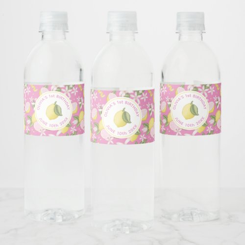 Pink Lemonade Lemon Themed Birthday Party Favor Water Bottle Label